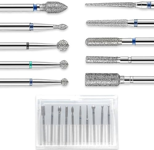 10 Stück Nagelfräser Bits,Bits für Nagelfräser,Nagelfräser Aufsätze,Schmirgel Nail Drill Bits mit Box,Fräser Aufsätze,Fräser Bits für Maniküre Polieren Nagelpflege Entfernen Nagelhaut