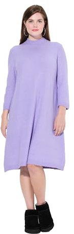 Ulla Popken Damen große Größen Übergrößen Plus Size Strickkleid, A-Linie, Stehkragen, 3/4-Arm Lavendel 58+ 835720814-58+