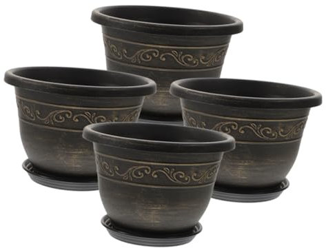 Yardwe 4er-Pack Pflanzgefäß Mit Tablett Blumentöpfe Minimalistischer Behälter Aus Kunststoffharz