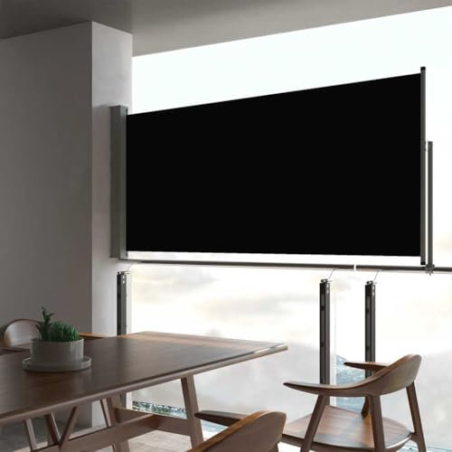 Myheimly Seitenmarkise Ausziehbar Sonnenschutz Sichtschutz Windschutz Seitenrollo Markise Seitenwandmarkise Balkon Garten Terrasse Schwarz,60 x 300 cm