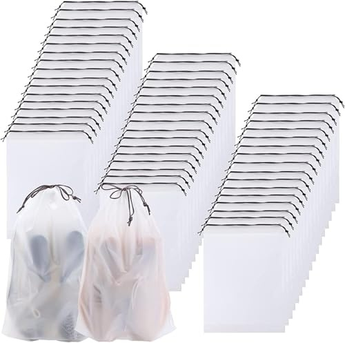 Cptoion 50 Stück Schuhbeutel, Wasserabweisend, 40 X 30 cm | Große Wasserfeste Schuhbeutel Reise, Aufbewahrungstasche PE Schuhtasche with Zugband for Reisen, Zuhause Aufbewahrung