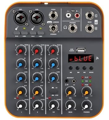 ZKLGS Contrôleur DJ, Debra – Console de mixage DJ, Interface Audio à 4 canaux, avec, Carte Son USB 48V, for Enregistrement sur PC, Microphone, Streaming en Direct