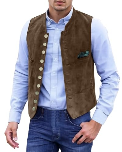 Famzuneu Trachtenweste Herren Slim Fit Ärmellose Anzugweste Trachten Weste Männer Outfit Vintage Elegant Herrenweste Trachtengilet Lodenweste für Oktoberfest Hochzeit Party