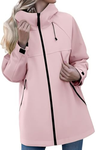 Veste Impermeable Femme Mi Saison Veste Automne Femme Respirante Chic Raincoat Longue Imperméable Legere Grande Taille Uni Vetement De Pluie Randonnee Vêtements 2#Rose XXL