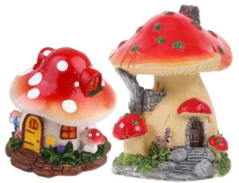 YARNOW 2 Stück Feenhausfigur aus Kunstharz in Rot Kleiner Pilz mit Elegantem Design Pflegeleicht und Tragbar für Wohnzimmer und Arbeitszimmer Dekoration