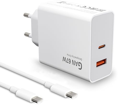2 Port 67W USB C Ladegerät Netzteil mit Typ C Ladekabel für Xiaomi 15 14 Ultra/14/14T/13T/13/13 Lite,Redmi Note 15 14 13 12 11 10 Pro 5G,Poco F7 X7 X6 M6 X5 Pro Schnellladegerät Power Handy Ladegeräte