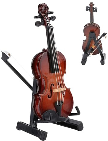 Miniatur-Violine Instrument Geigen Musikinstrument Miniatur mit Ständer | Sammlerstück Ausstellungszubehör, Holzhandwerk Dekoration für Büros und Schlafzimmer
