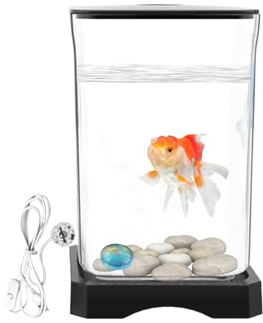 Kleines Aquarium Betta - Mini Aquarium Acryl transparent mit LED -Beleuchtung | Dekoration Modernes Büro Wasserlandschaft Garnelenfischpflanzen Kompakte elegante Panzerbüro Wasser Heimatbüro
