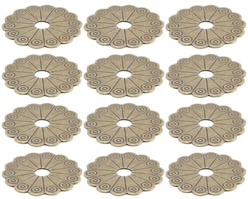 Durlo Rondelle rotonde in ottone con piastra posteriore da 12 pezzi, guarnizione in bronzo antico, ferramenta classica per mobili, cassetti, cassettiere, armadi, decorazioni