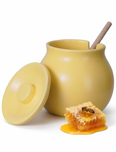 NiHome Ceramic Honey Jar with Dipper - 13.5 oz/400 ml Dishwasher-Safe & Heat-Resistant Honey Container, Multi-Purpose Pot for Syrup, Agave, Melted Chocolate & More