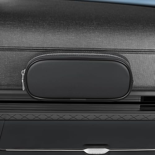 Qirc Leather Sun Glasses Holder for Car, Soft Sunglasses Pocket Bag with Magnetic Sticker, Portable Zipper Sunglasses Cases, Eyeglasses Storage Organizer for Travel (Black)