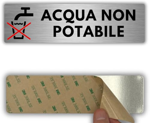 LEIASA | Targa Acqua Non Potabile - 5x18 cm - Alluminio - Divieto di Bere | Cartello Acqua Contaminata, Adesivo Non Idonea al Consumo Umano, Insegna Acqua Inquinata, Placca Alto Rischio Igienico