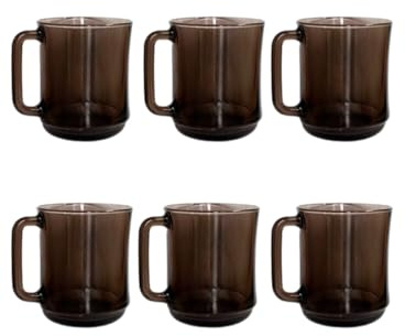 C&S Homestore 6 x Coffee Tea Mugs Brown Glass 31cl (10.7/8 oz) Modern Heat Resistant Cups for Hot Drinks, Latte, Cappuccino, Mocha
