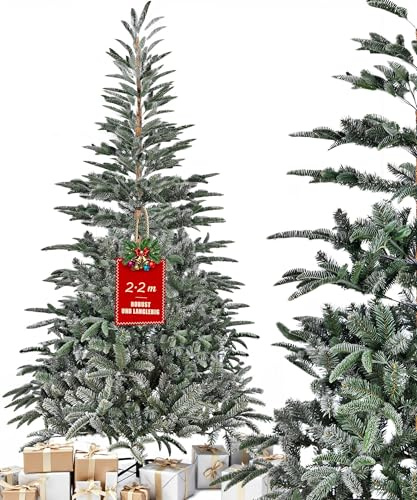 220cm Künstlicher Weihnachtsbaum Tannenbaum Beflockter Christbaum Mit Espen-Tanne, Faltbarem Sockel, Aufklappbaren Zweigen & 800 Spitzen, Christmas Tree Für Weihnachtsdeko Innen & Außen
