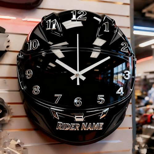 Certykllp Personalisierte Bikerhelm-Wanduhr, individuelle Rennhelmuhr, Wanddekoration, Uhren für Rennfahrer, Biker, Motorrad-Enthusiasten -6