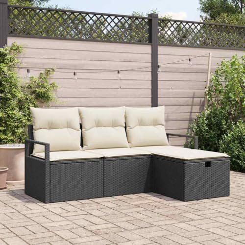 Frdhee Gartenmöbel Lounge Eckbankgruppe,Garten-Sofa-Set 4 pcs Schwarz und Creme 175 x 117 x 85 cm,Balkonmöbel für Balkon,Terrasse & Poolbereich