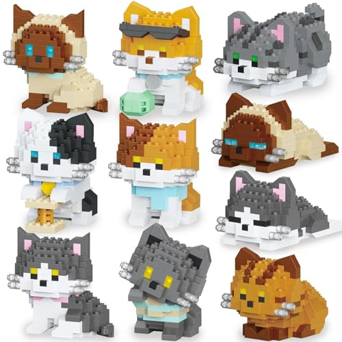 Orablooiva 10 Packungen Mini Katzen Klemmbausteine, 10 Stile Kleine Süße Katze Bausteine Set, Miniatur Katze Figuren Spielzeug Für Erwachsene Frauen, Geburtstags Party Geschenke