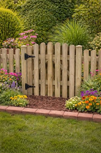 Wooden Garden Arched Picket Gate Pressure Treated Timber Pedestrian Fence Gate, Outdoor Wooden Garden Gate with Picket Design (120cm High x 120cm Wide x 5cm Deep)