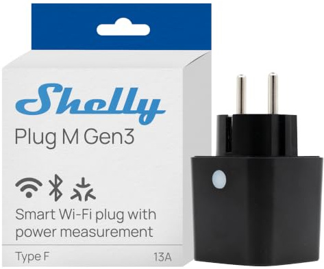 Shelly Plug M Gen3 Schwarz - WLAN & Matter Smarte Steckdose, Leistungsmessung, 13A, 3000W, Zeitschaltuhr, Stecker, Smart Home Stecker, Alexa & Google, Apple HomeKit, Kein Hub Erforderlich