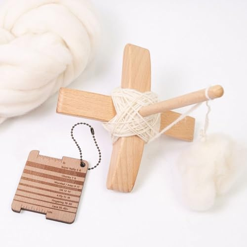 Abnehmbare Handspindel Mit Garnmesslineal Und Wolle, Türkisches Spindelset, Web- Und Spinnräder, Für Anfänger Und Fortgeschrittene, Oberer Wirtel Aus Holz(3PCS)