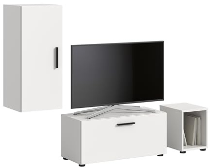xonox.home – Wohnwand The One 75x34x34 cm in Weiß Nachbildung – Kompaktes Hängeregal mit 1 Tür, 1 Klappe und 5 Fächern – Modernes Design mit offenem Fach für Deko & vielseitigem Stauraum im Flur