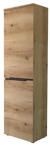 Stella Trading Fargo Garderobenschrank Flurschrank 55 x 192 x 38 cm (B/H/T) | Schrank für den Flur, Holztür mit Softclose, grifflose Fronten, 5 Fachböden und ausziehbare Kleiderstange