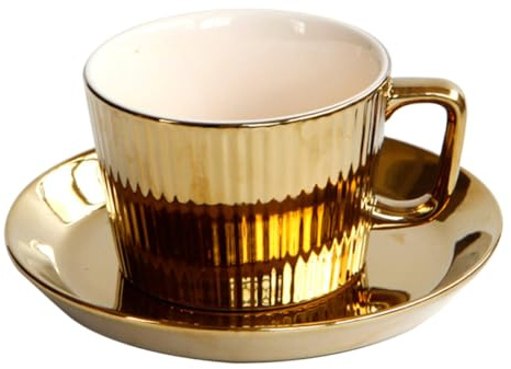 Toyvian Tasse à Café sous-Verre en Céramique Blanche, Style Européen Doré, Taille Standard, pour Maison et Clubs, Ensemble de Vaisselle