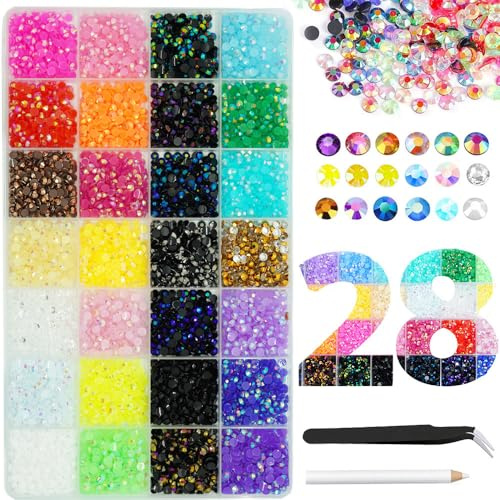 28 Colors Resin Rhinestones for Bedazzling Kit 3mm | 26000pcs 28 colors SS12 rhinestones for bedazzling, NON-HOTFIX Bedazzler Beads With Tools For Nail DIY Art Crafting