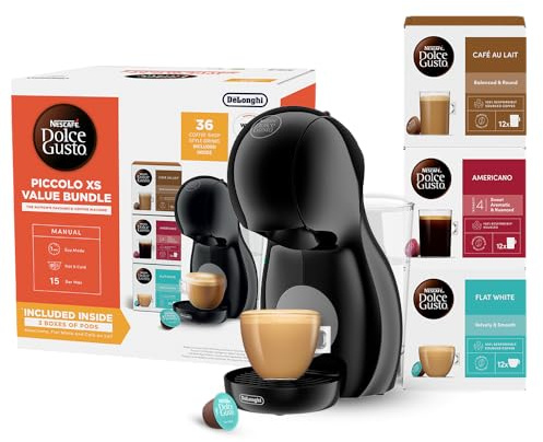De'Longhi Nescafé Dolce Gusto Piccolo XS - Coffee Capsule Machine, Compact Design, Hot&Cold Drinks, Automatic Shut-Off, with 3x12 Capsule Boxes + Podback Recycling Bag, Black Grey (EDG210.BGY bundle)