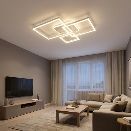 Silamp V640 Lampadario Plafoniera Quadrata 70W LED Moderna Design Switch Bianco in Metallo ed Acrilico 640x615mm