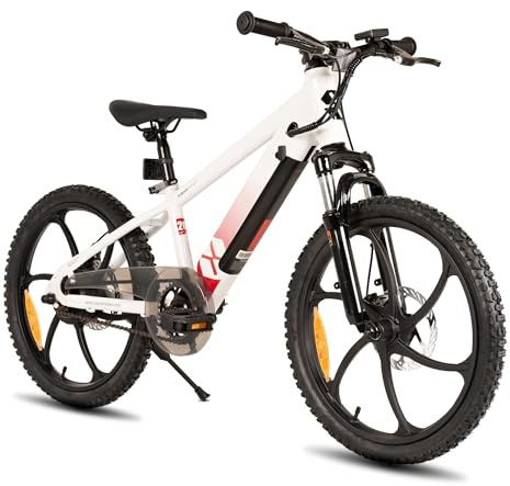 JOYSTAR 20 Zoll Elektrofahrrad für Kinder und Jugendliche ab 7 Jahren mit bürstenlosem Motor 250W, 6-Speichen Fahrradräder, Weiß