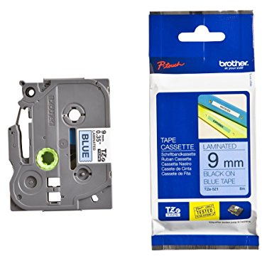 Brother TZE521 Label Tape Colour: Blue Font Colour: Black 9 mm 8 m