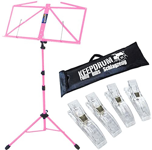 keepdrum MUS3 PK Notenständer Pink Rosa + Tasche + 4x Notenklammer