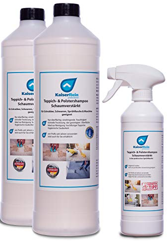 KaiserRein Teppichreiniger flüssig/Polstershampoo Konzentrat 2 x 1L Schaum für die Teppich- & Polsterreinigung manuell & maschinell Waschsauger