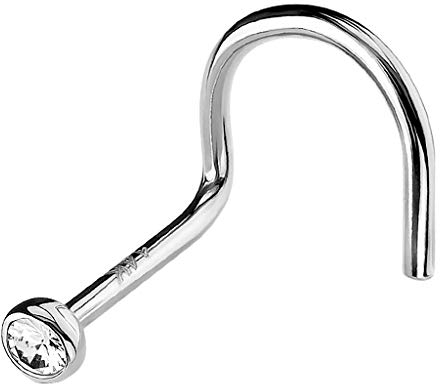 Piercingfaktor Piercing Stab Stecker Barbell Nase Nasenpiercing Nasenstecker Tragus Helix Ohr Lippe gebogen 14 K 585 Gold mit Zirkonia Weiß Weißgold