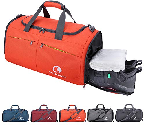 CANWAY Faltbare Sporttasche Faltbare Reisetasche mit dem schmutzigen Fach und Schuhfach Leichtgewicht für Männer und Frauen (Orange) 45L