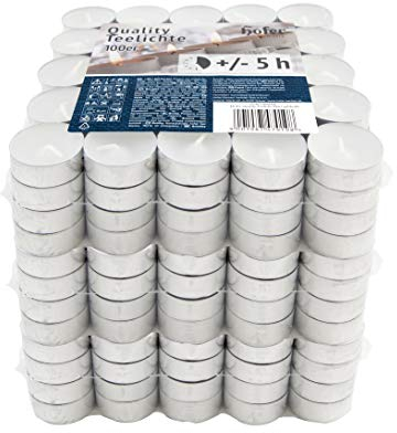 Hofer Kerzen Teelichter tealight ohne duft, in Metallhülsen, bis zu 5h Brenndauer, Durchmesser 38 mm, weiß - Pack a 300 Stück Set (300-er Karton)