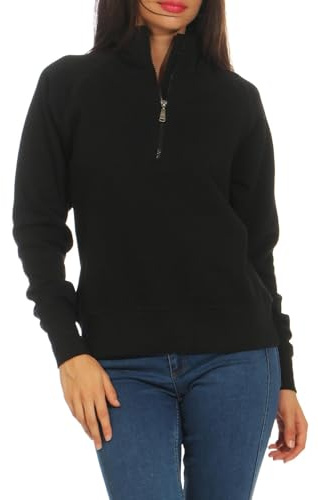 Mivaro Damen Troyer Pullover mit Reißverschluss aus Baumwollmischung - Sweatshirt mit Stehkragen und Fleecefutter - Regular Fit - elastische Bündchen - ideal für Herbst Winter Frühling Alltag Sport