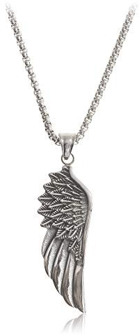 Made by Nami Wikinger Halskette mit Flügel Anhänger - Silber Herren-Kette Edel-Stahl 60 cm- Edelstahl Silberkette Handgemacht - Keltischer Herren-Schmuck -Skandinavisch Nordic (Silber Wikinger Flügel)
