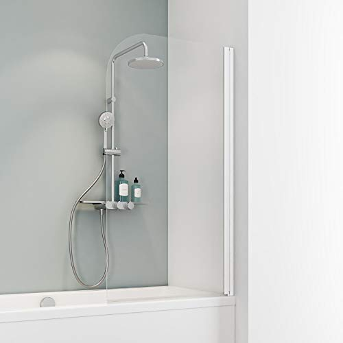 Schulte Badewannenfaltwand Komfort 1-teilig, 80 x 140 cm, 5 mm Sicherheitsglas (ESG) Klar hell mit fixil-Beschichtung, Alpinweiß, Teilrahmung mit Anschlag rechts, D1650 04 500 3