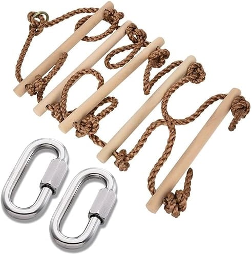 Escalera de Cuerda de Pared Sueca 2m - Escaleras Duraderas de Madera Dura para Niños | Equipo de Juego de Escalera de árbol | Escalera de Madera con Ganchos | Accesorios para Parques Infantiles