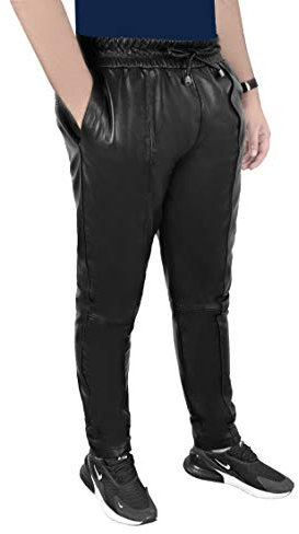 Herren Slim Fit Jogger Weiche Lammfell Lederhose Jogging Unterhose 1073 (32)