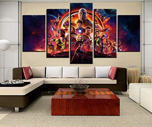 Leinwanddrucke 5 Stück Kunstdruck Wandbild 150×80Cm Avengers Infinity War Filmcharaktere Mehrteilig Aufhängen Bilder Für Wohnzimmer Wohnkultur,Hd Gedruckt Rahmen Segeltuch Malerei