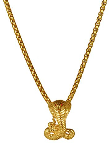 JewelryWe Schmuck Herren Halskette mit Edelstahl Kobra Schlange Anhänger & Weizenkette, Retro Gold