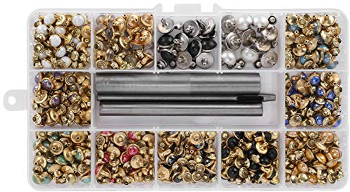 320 Pièces Kit de Rivets en Cuir Strass Couleurs Mélangées Rivets Ensemble Maroquinerie Cristal Tubulaire Goujons Métalliques Strass