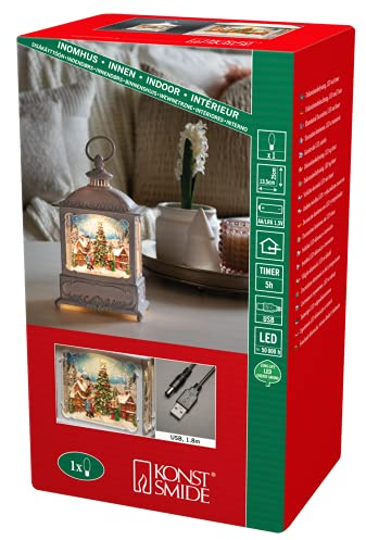 Konstsmide LED Wasserlaterne, weiß, Weihnachtsmarkt, mit an/aus Schalter, 5h Timer, 1 warm weiße Diode, batteriebetrieben & USB, Innen, 0, 1W, Batterie: 3 x AA 1, 5V (exkl.) - 4270-200