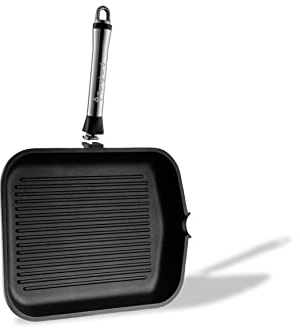 Tangherò Bistecchiera Grill Antiaderente Manico Removibile In Acciaio Inox Padella Per Cucina In Alluminio Pressofuso Rivestimento Diamantato - BS36T