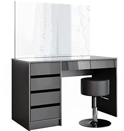 Vicco Schminktisch Sherry, Kosmetiktisch mit Spiegel, Anthrazit Hochglanz, 120 cm mit Hocker