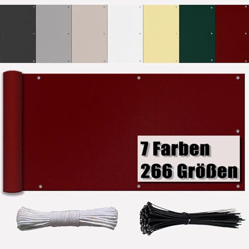 Ufamiluk Mallas ocultacion con Ataduras de Cables Bloque UV 95% Resistente al Viento Lona para Vallas para balcón Jardín Vallas barreras de Animales Vino Rojo 50x500cm