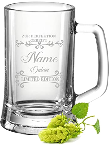 GRAVURZEILE Leonardo Boccale da birra con incisione, ideale come regalo per papà e nonno, ideale come regalo per la festa del papà, bicchiere da birra e pile, bicchiere di frumento, regalo di